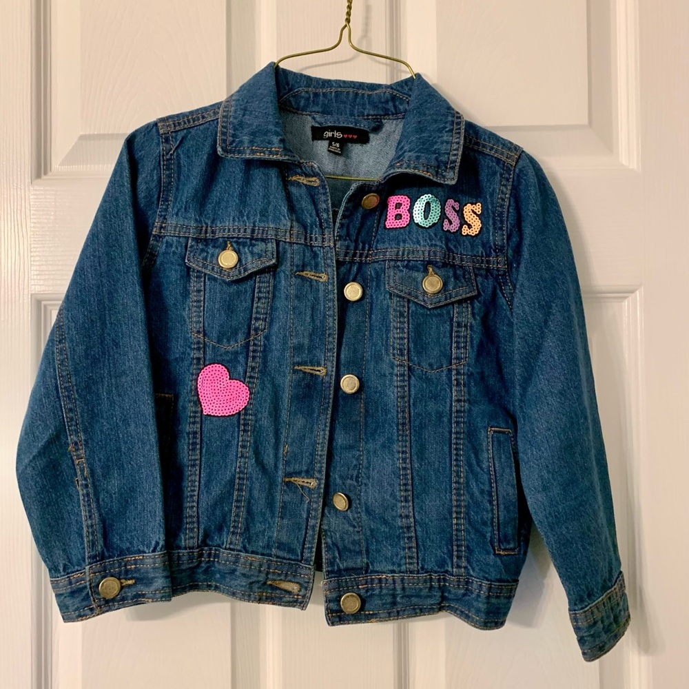 Girls Sz. 5/6 Denim Sequins Boss Jacket